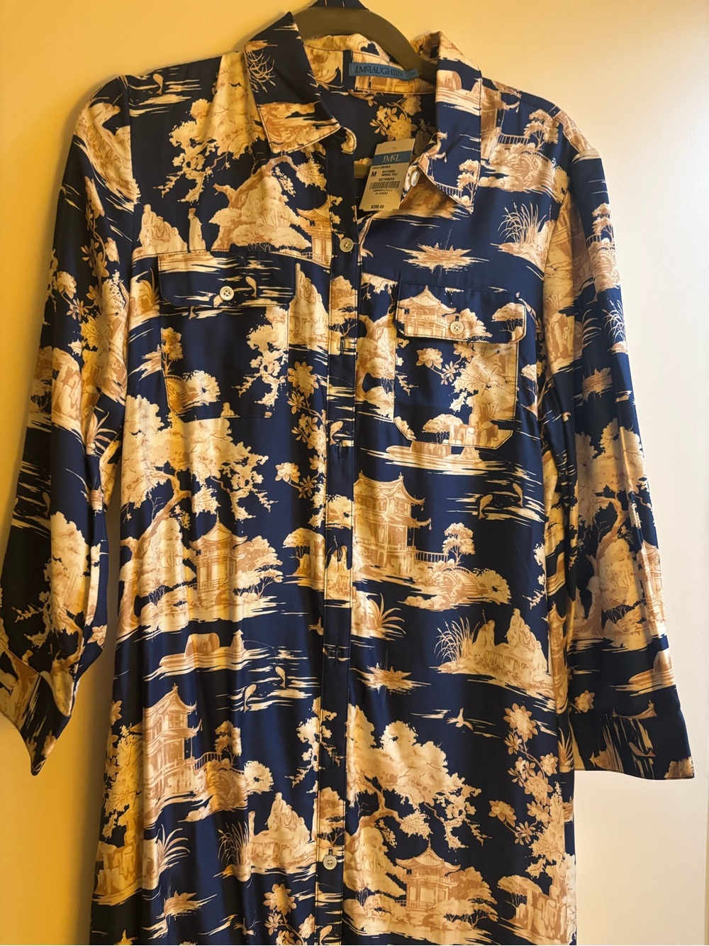 J. McLaughlin Navy & Gold Scenic Button-Down Shirt